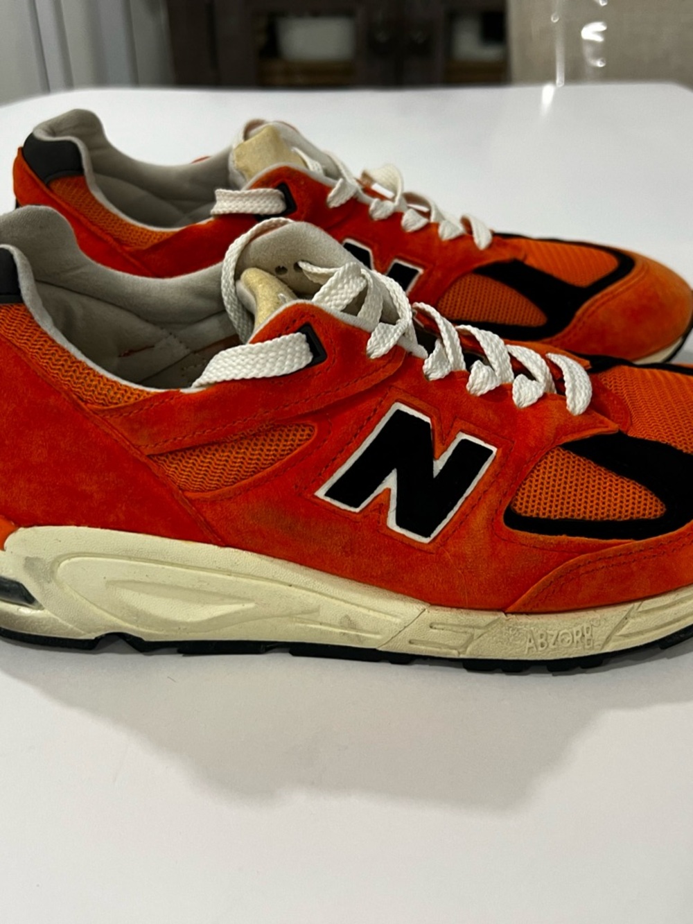 New Balance Men's Orange and Black Suede Mesh Sneakers